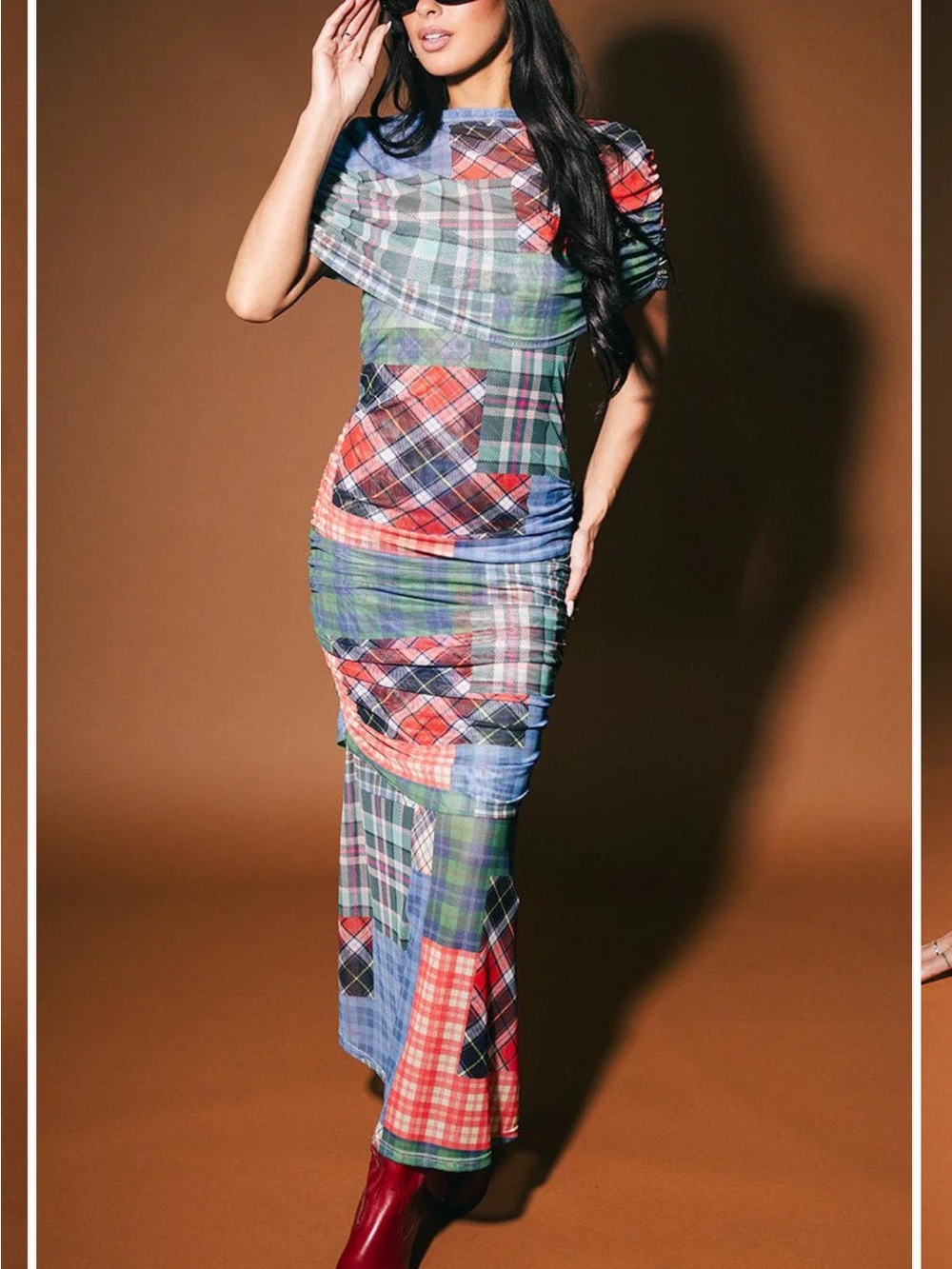 Dressed in Lala Girl From Mars Mesh Dress + Shawl in Mixed Plaids - Picture 4 of 15